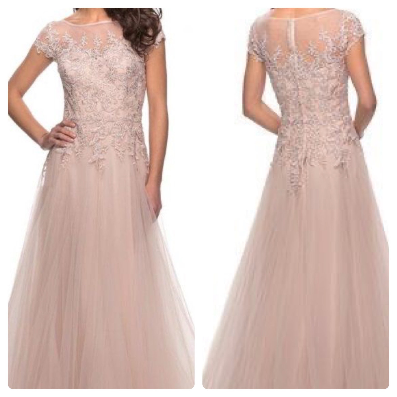 La Femme Blush Pink Lace Appliqu Tulle Maxi Gown